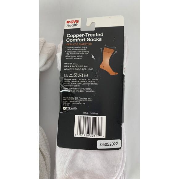 CVS Health Copper Treated Comfort Socks 2 Pack 6 Pair Crew Length Size L/XL - Picture 5 of 5